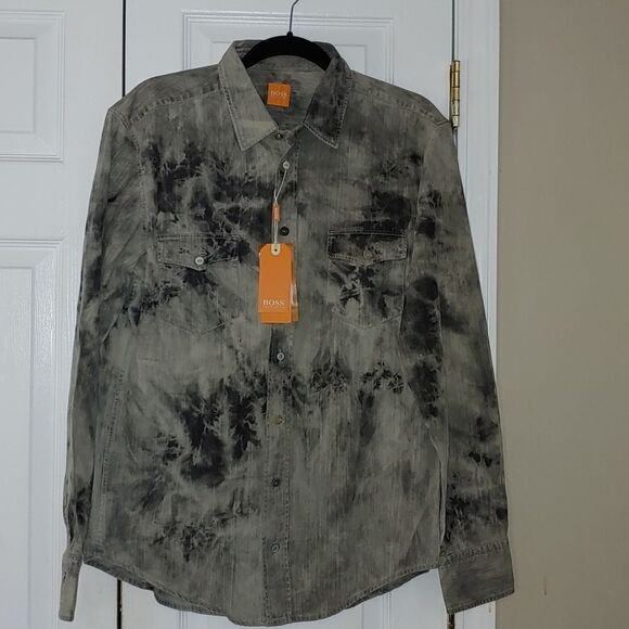 Hugo Boss ORANGE denim button down shirt Sz L NWT - Picture 1 of 5